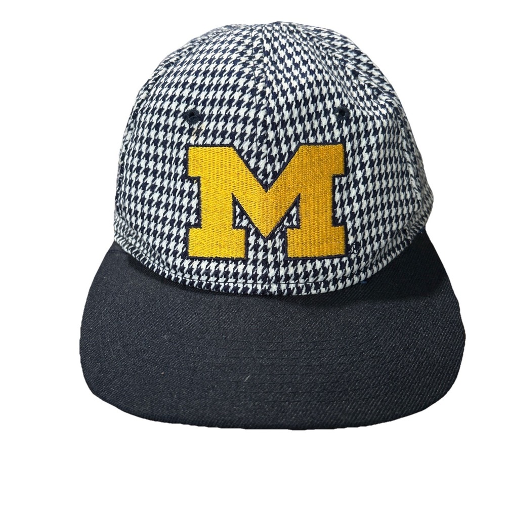 MICHIGAN WOLVERINES Block M Logo Blue Plaid Snapback Hat OSFA
